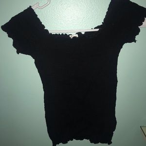 Off the shoulder black ruffle top